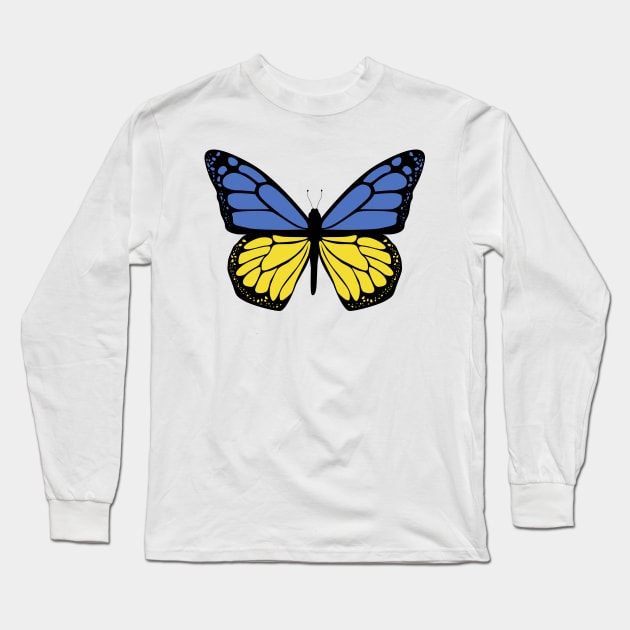 Ukraine Flag Butterfly Long Sleeve T-Shirt by BramCrye